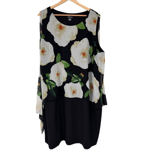 Tahari Arthur S. Levine Floral Layered Sleeveless Dress 20W Black  White plus - Picture 6 of 14